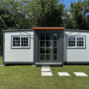 Expandable Container House | Charcoal Frame & White Grid Windows