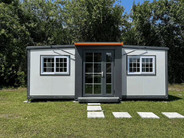 Expandable Container House | Charcoal Frame & White Grid Windows